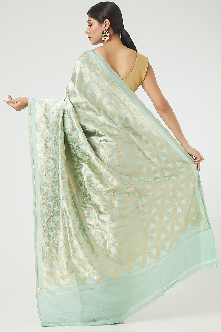 Aqua Blue Silk Wedding Saree Set by Roliana weaves at Pernia's Pop Up Shop