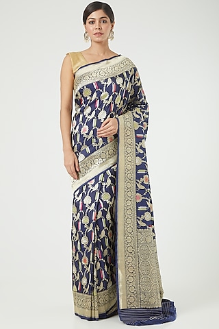 Blue Silk Saree Set by Roliana weaves