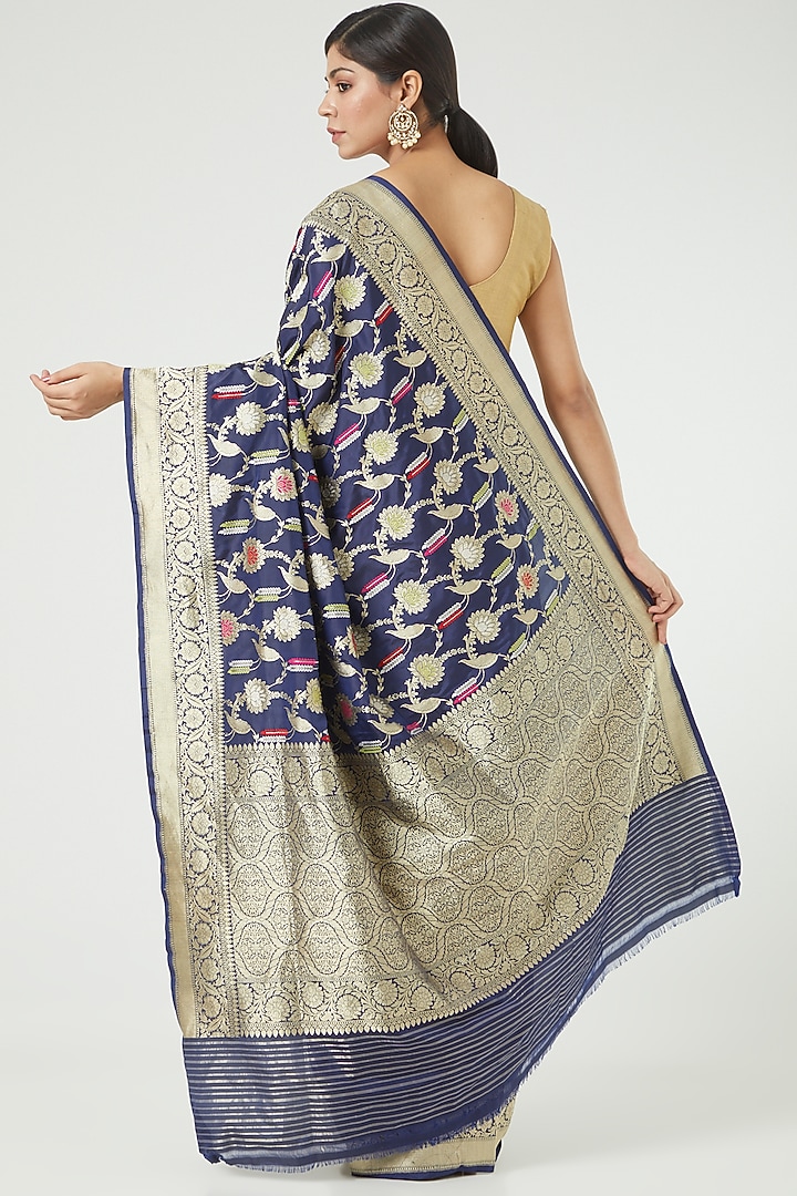 Blue Silk Wedding Saree Set by Roliana weaves at Pernia's Pop Up Shop