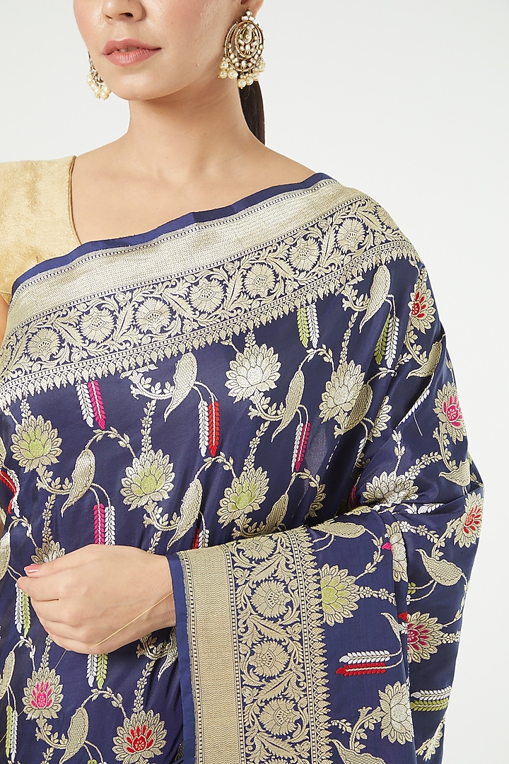Blue Silk Wedding Saree Set by Roliana weaves at Pernia's Pop Up Shop