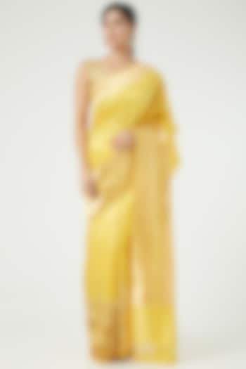 Basanti Yellow Gajji Silk Saree Set by Roliana weaves