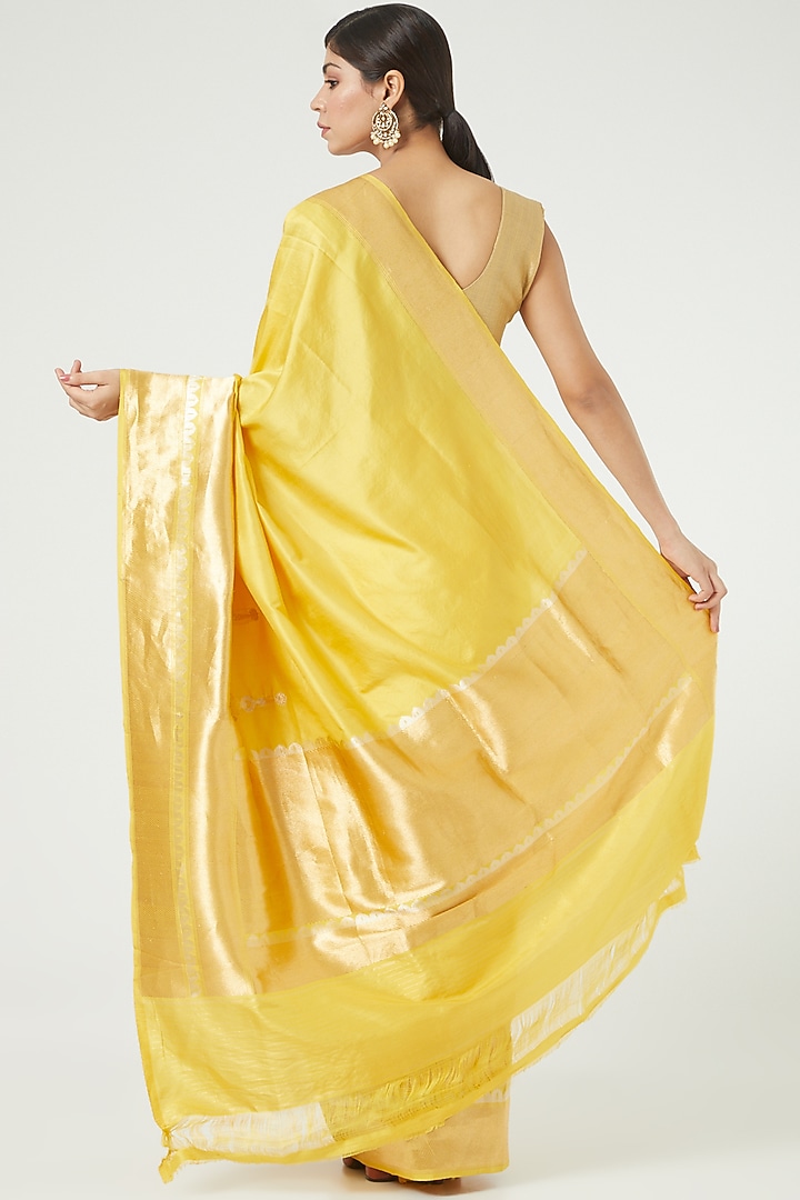Basanti Yellow Gajji Silk Wedding Saree Set by Roliana weaves at Pernia's Pop Up Shop