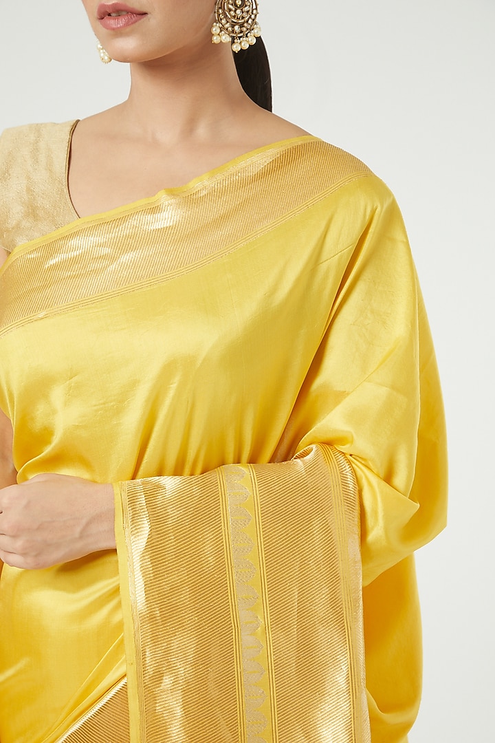 Basanti Yellow Gajji Silk Wedding Saree Set by Roliana weaves at Pernia's Pop Up Shop