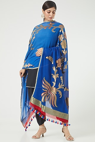 Indigo Georgette Dupatta by Roliana weaves