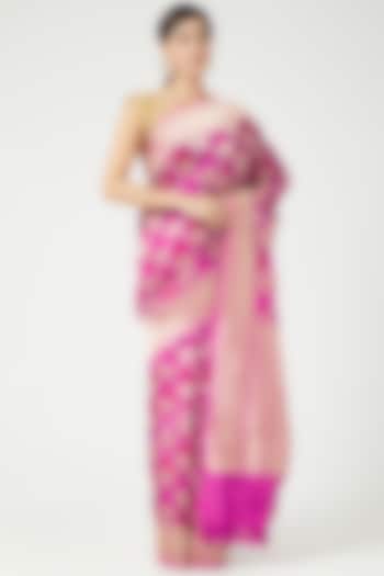 Pink Silk Saree Set by Roliana weaves
