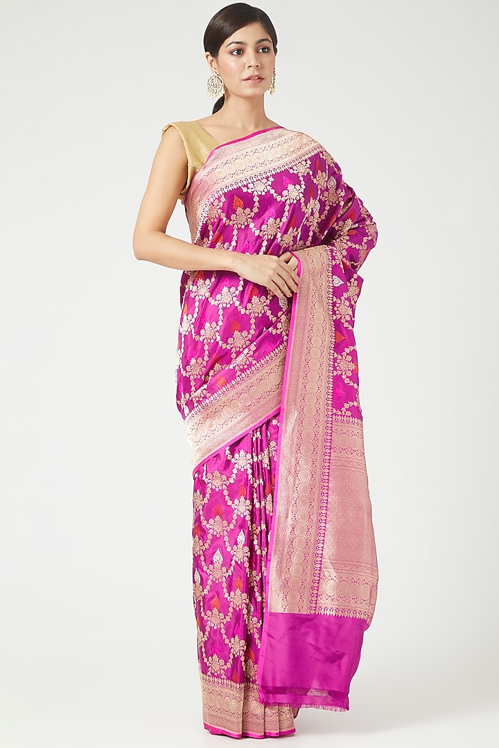 Pink Silk Saree Set by Roliana weaves