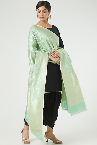 Mint Green Silk Dupatta by Roliana weaves