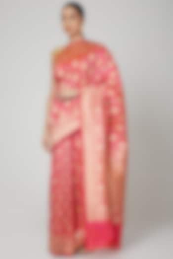 Peach & Pink Ornamental Saree Set by Roliana weaves
