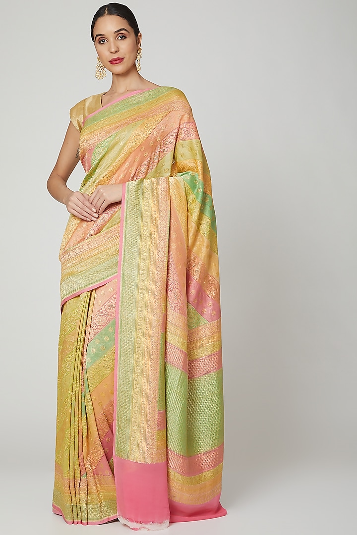 Multi Colored Embroidered Saree Set by Roliana weaves