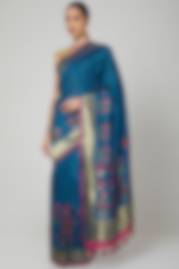 Indigo Blue Embroidered Saree Set by Roliana weaves