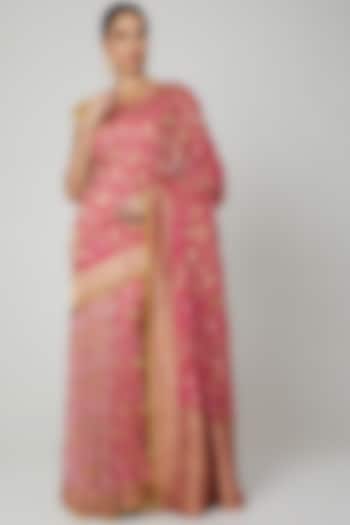 Blush Pink Embroidered Saree Set by Roliana weaves
