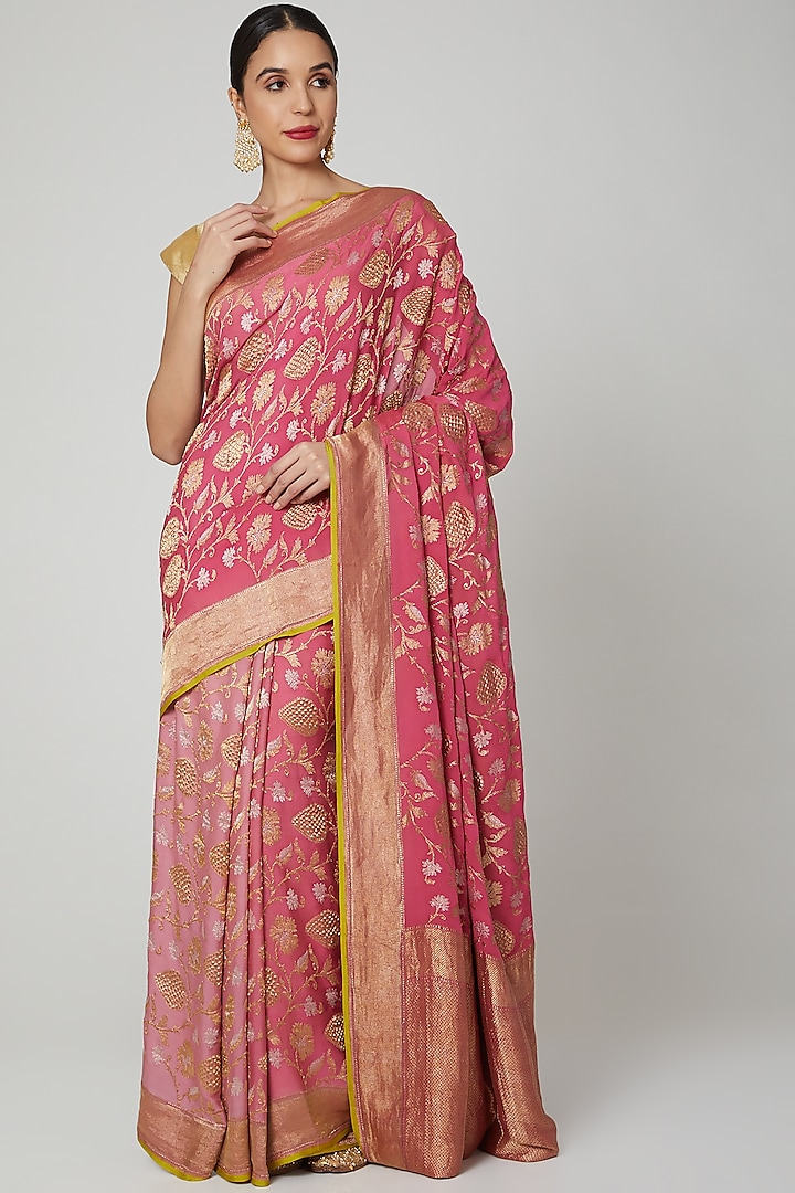 Blush Pink Embroidered Saree Set by Roliana weaves