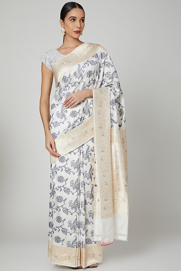 Black & White Embroidered Saree Set by Roliana weaves