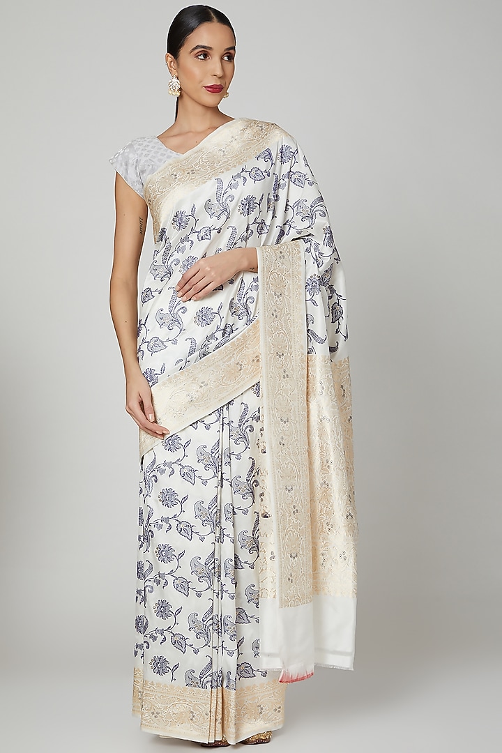 Black & White Embroidered Wedding Saree Set by Roliana weaves at Pernia's Pop Up Shop