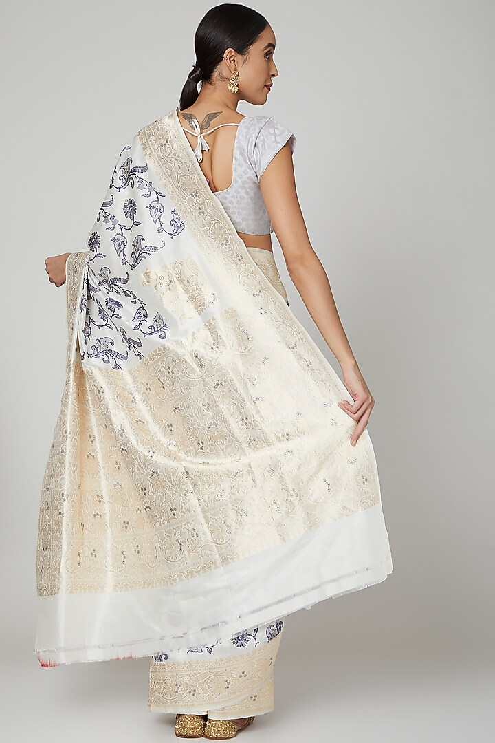 Black & White Embroidered Wedding Saree Set by Roliana weaves at Pernia's Pop Up Shop