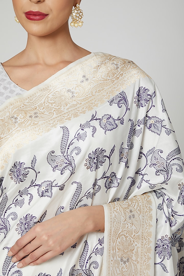 Black & White Embroidered Wedding Saree Set by Roliana weaves at Pernia's Pop Up Shop
