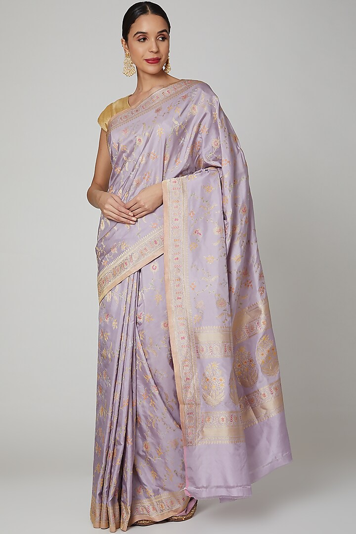 Lilac Embroidered Saree Set by Roliana weaves