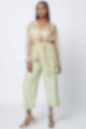 Mint Green Hand Embroidered Pant Set by Romaa