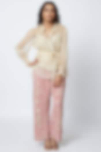 Pink Hand Embroidered Pant Set by Romaa at Pernia's Pop Up Shop