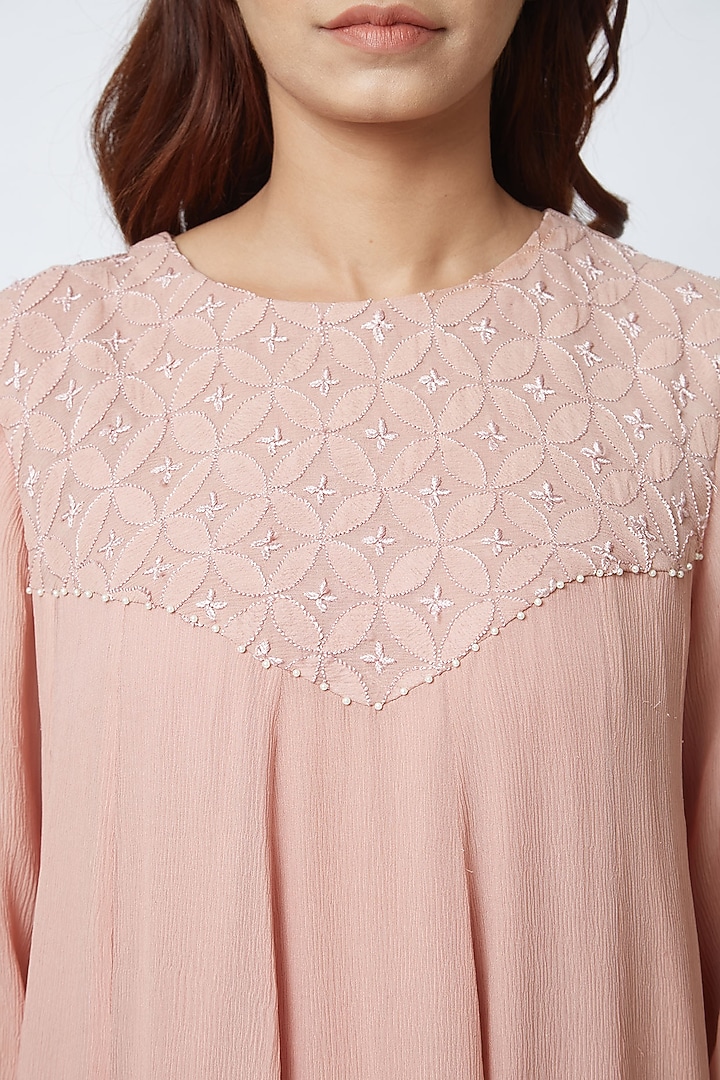 Blush Pink Hand Embroidered Palazzo Pant Set by Romaa at Pernia's Pop Up Shop