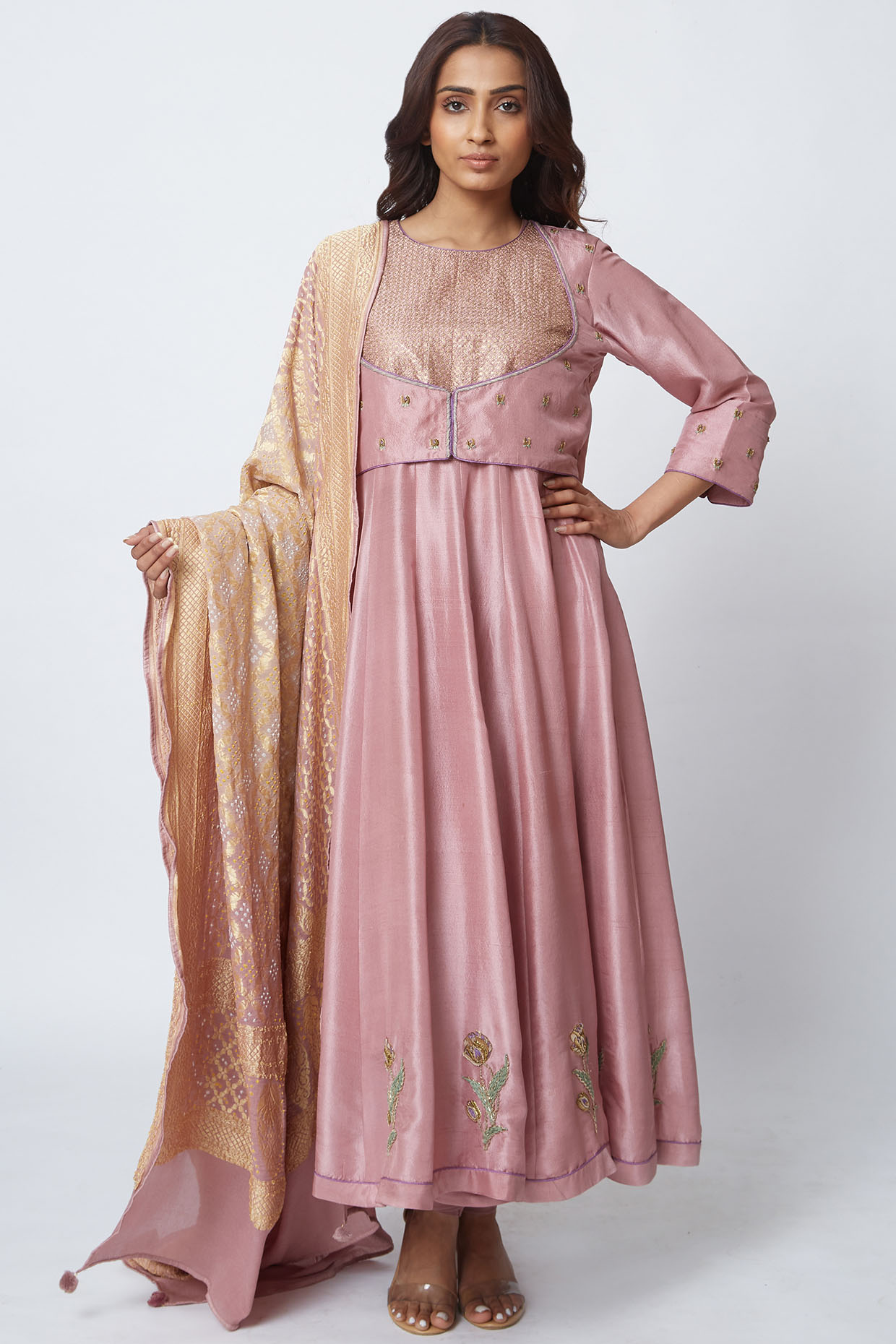 Dusky Pink Embroidered Wedding Anarkali Set by Romaa at Pernia's Pop Up Shop