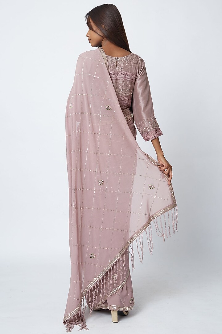 Mauve Hand Embroidered Wedding Saree Set by Romaa at Pernia's Pop Up Shop