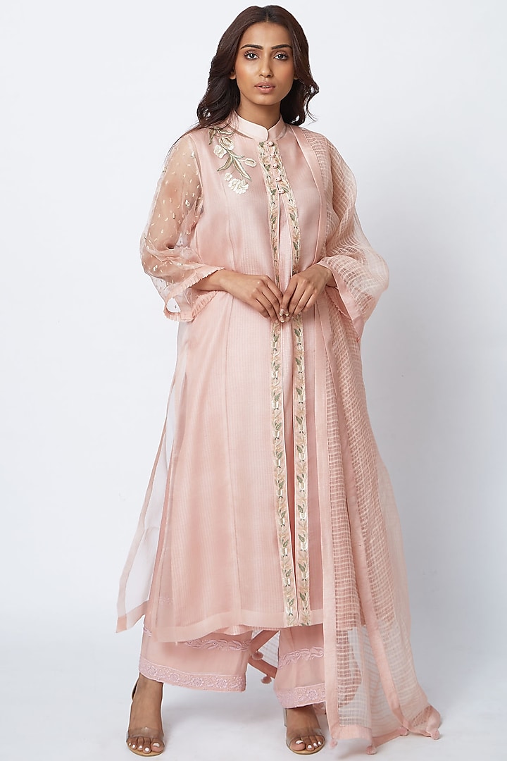 Blush Pink Hand Embroidered Anarkali Set by Romaa