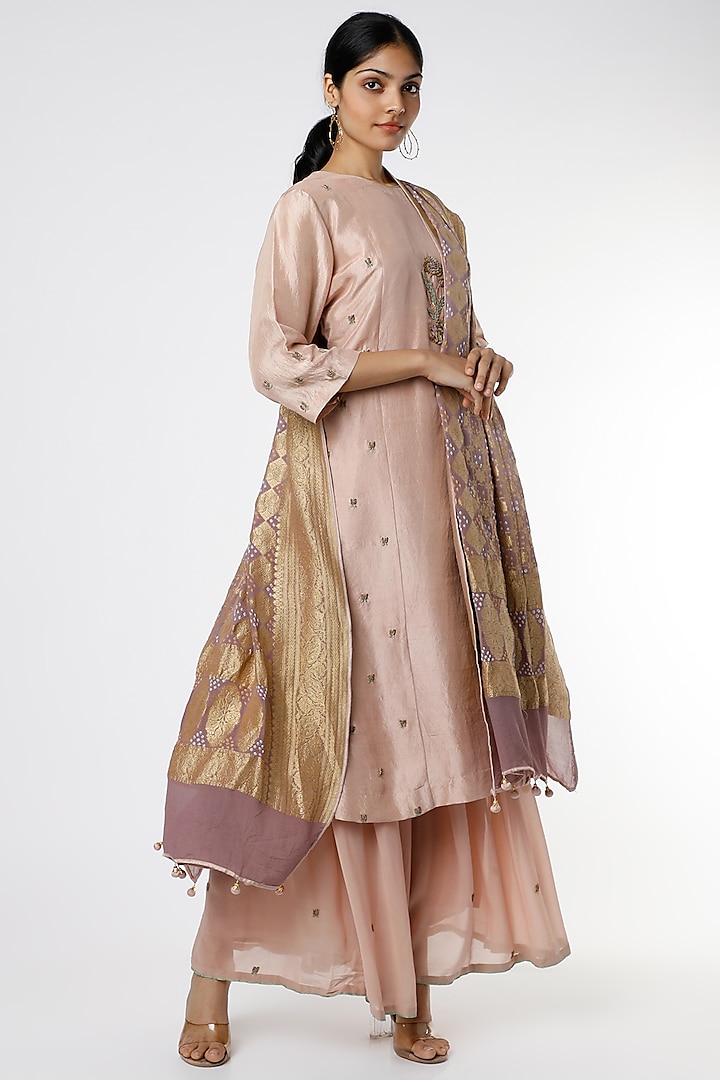 Dusty Pink Georgette Sharara Set by Romaa at Pernia's Pop Up Shop