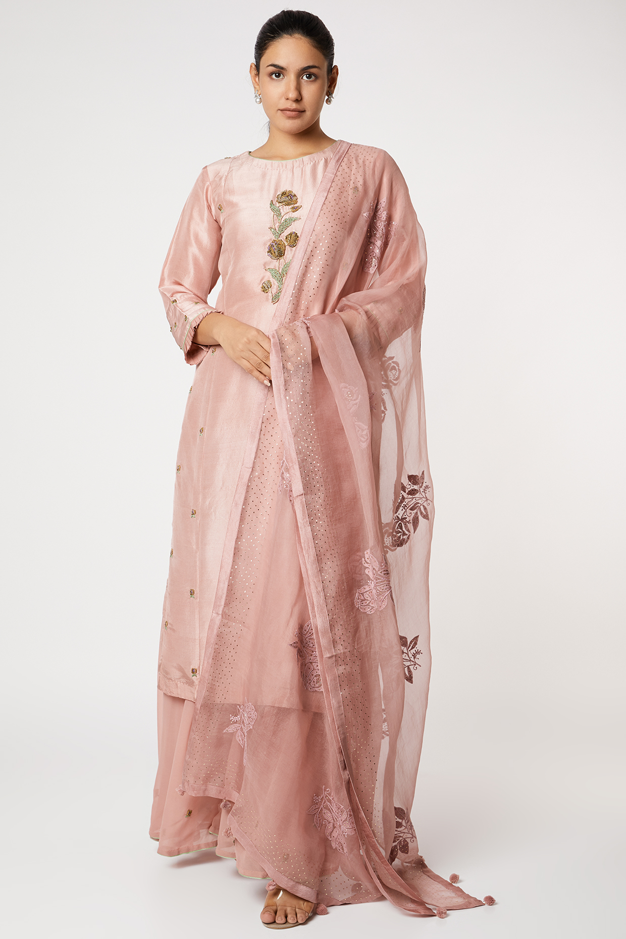 Dusty Pink Hand Embroidered Sharara Set by Romaa