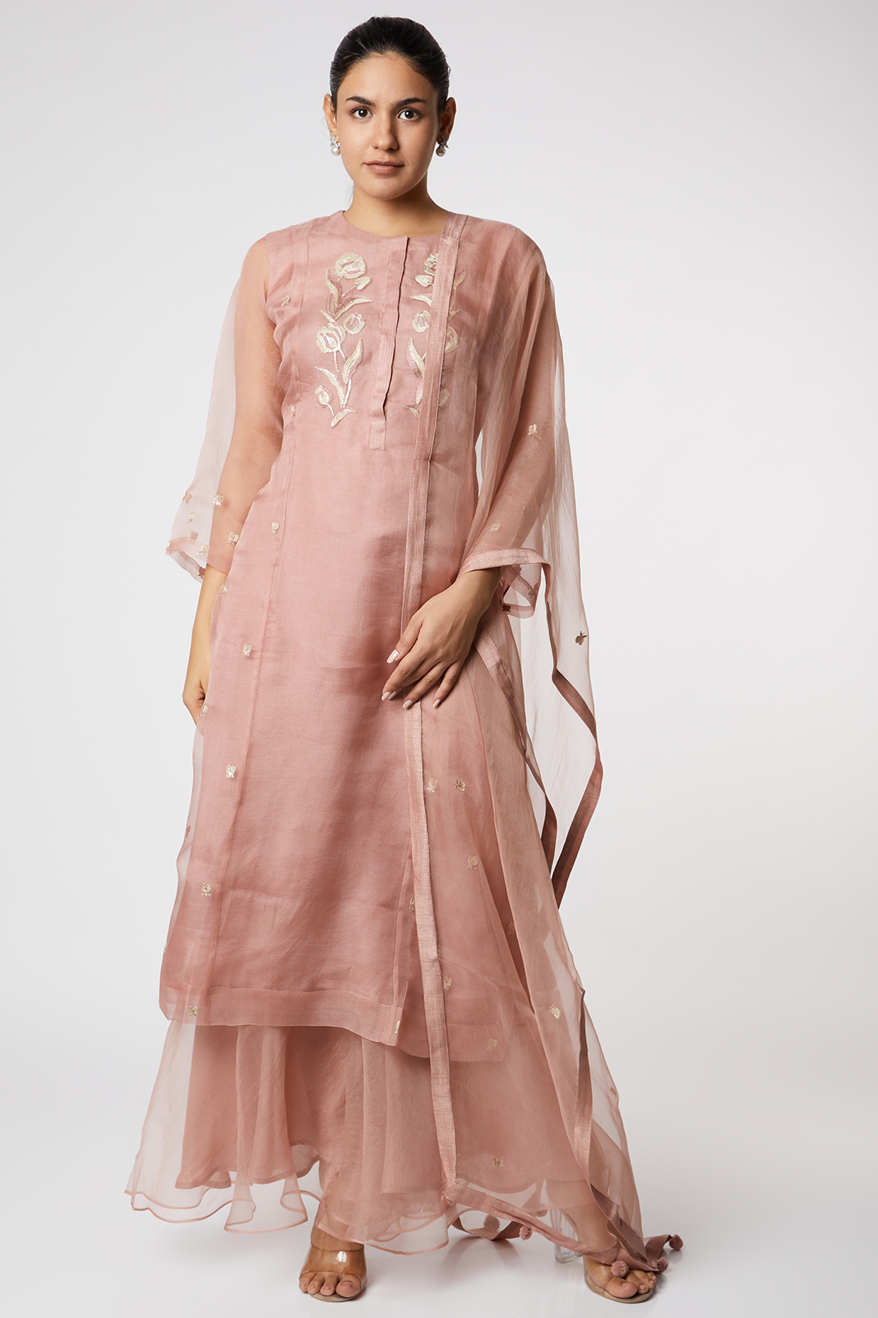 Pink Embroidered Sharara Set by Romaa