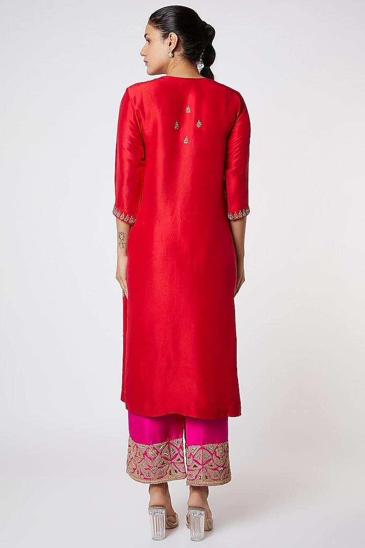 Red Zardosi Embroidered Kurta Set by Romaa at Pernia's Pop Up Shop