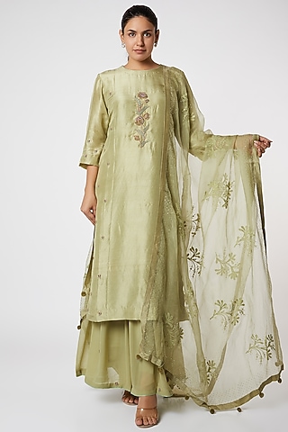 Green Zardosi Embroidered Sharara Set by Romaa