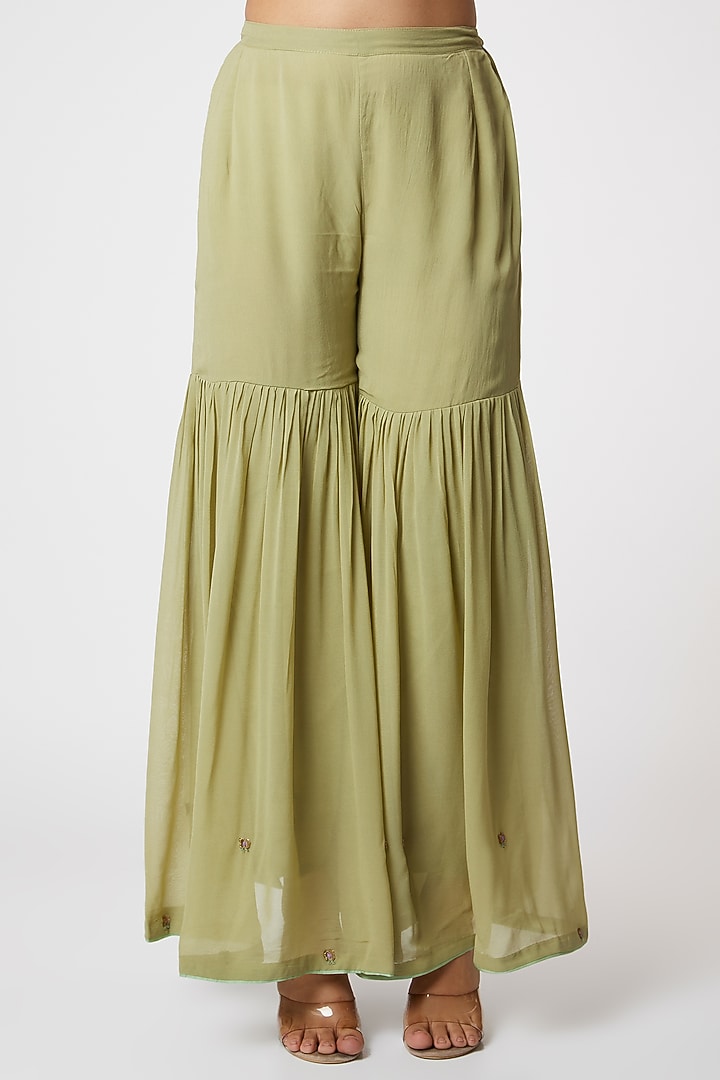 Green Zardosi Embroidered Wedding Sharara Set by Romaa at Pernia's Pop Up Shop