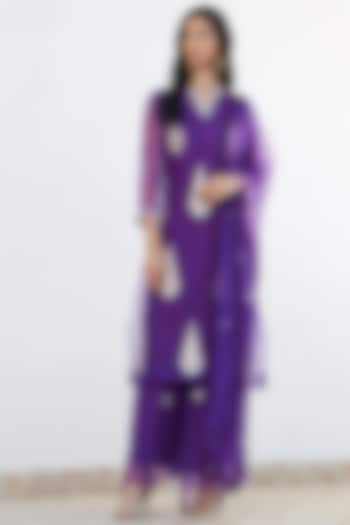 Purple Zari Hand Embroidered Sharara Set by Romaa