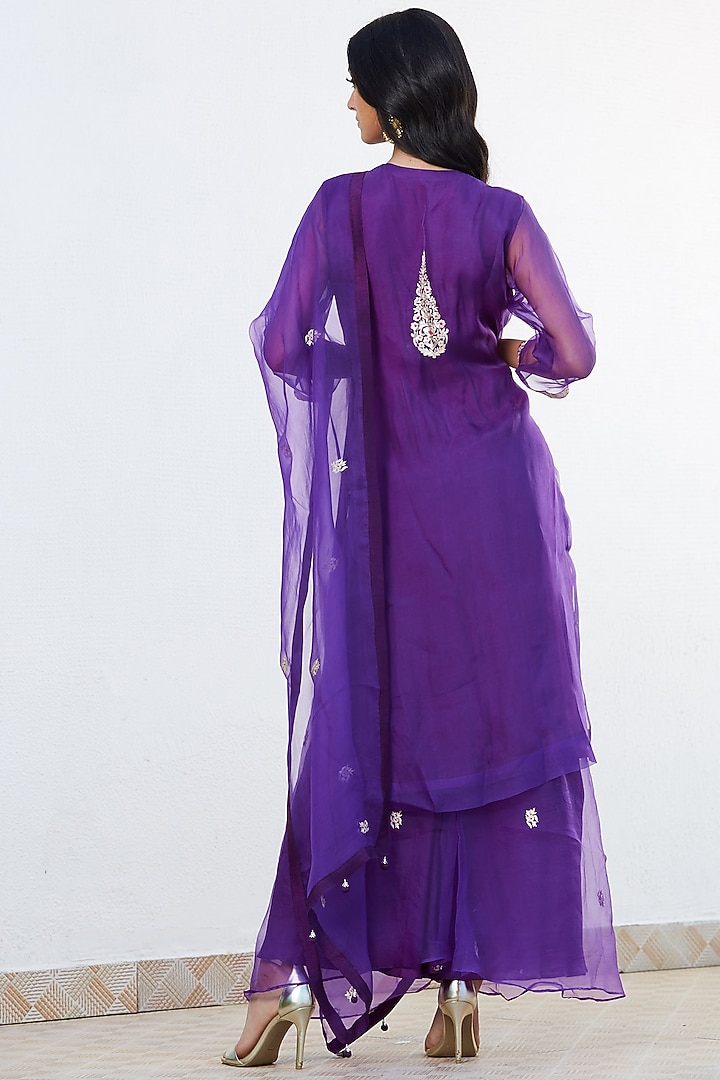 Purple Zari Hand Embroidered Wedding Sharara Set by Romaa at Pernia's Pop Up Shop