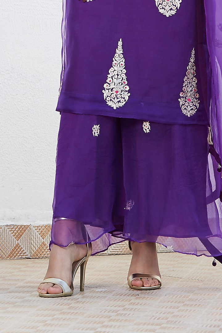 Purple Zari Hand Embroidered Wedding Sharara Set by Romaa at Pernia's Pop Up Shop