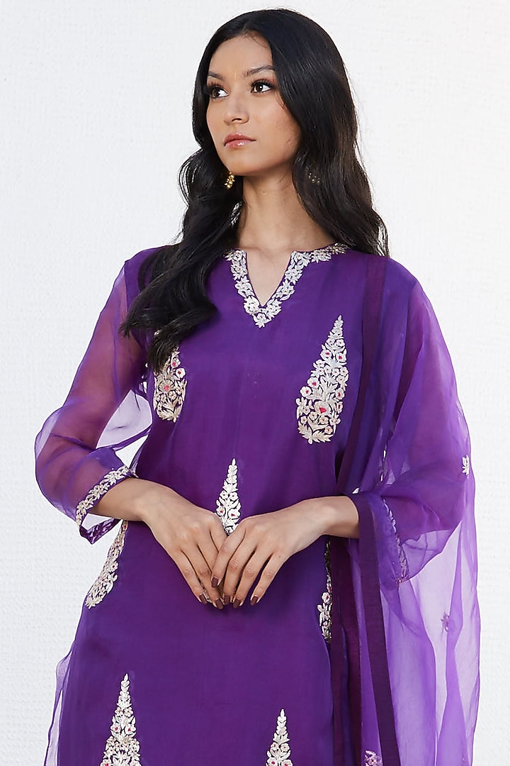 Purple Zari Hand Embroidered Wedding Sharara Set by Romaa at Pernia's Pop Up Shop