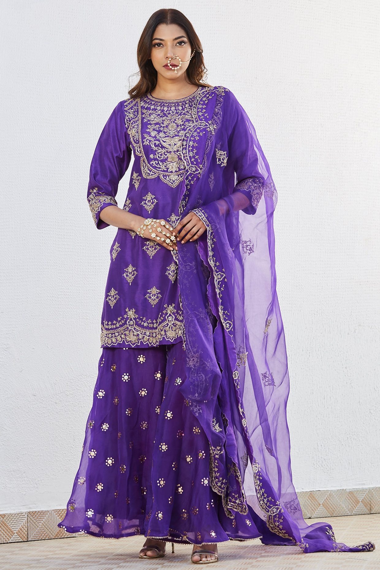 Indian Bollywood Designer Stylish Embroidery Kurta And Sharara With Dupatta Set Special For Women & Girls.Free Express Shipping hot In USA/UK.