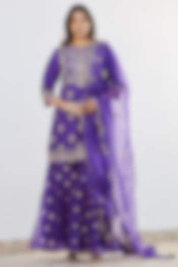 Purple Zardosi Hand Embroidered Sharara Set by Romaa