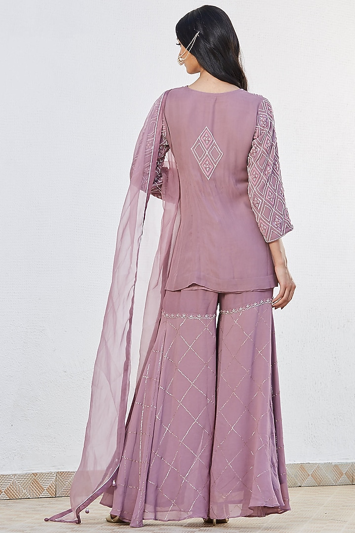 Wine Zardosi Hand Embroidered Wedding Sharara Set by Romaa at Pernia's Pop Up Shop
