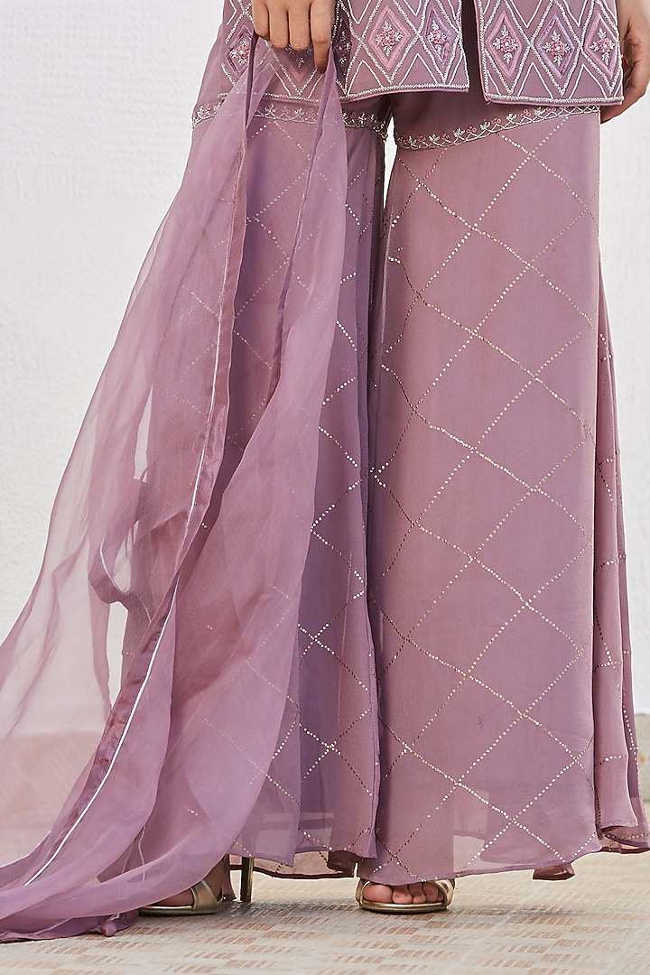 Wine Zardosi Hand Embroidered Wedding Sharara Set by Romaa at Pernia's Pop Up Shop