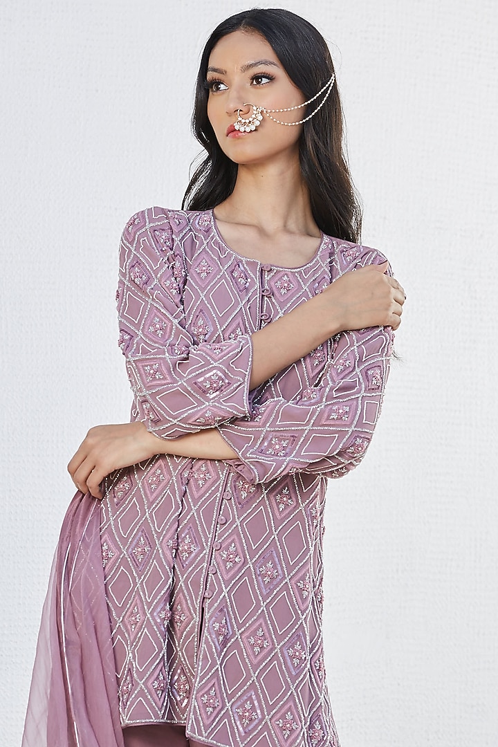 Wine Zardosi Hand Embroidered Wedding Sharara Set by Romaa at Pernia's Pop Up Shop