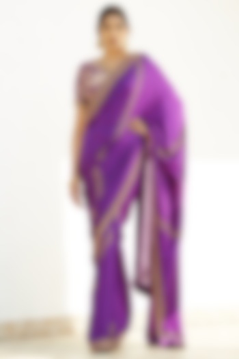 Purple Zardosi Hand Embroidered Saree Set by Romaa