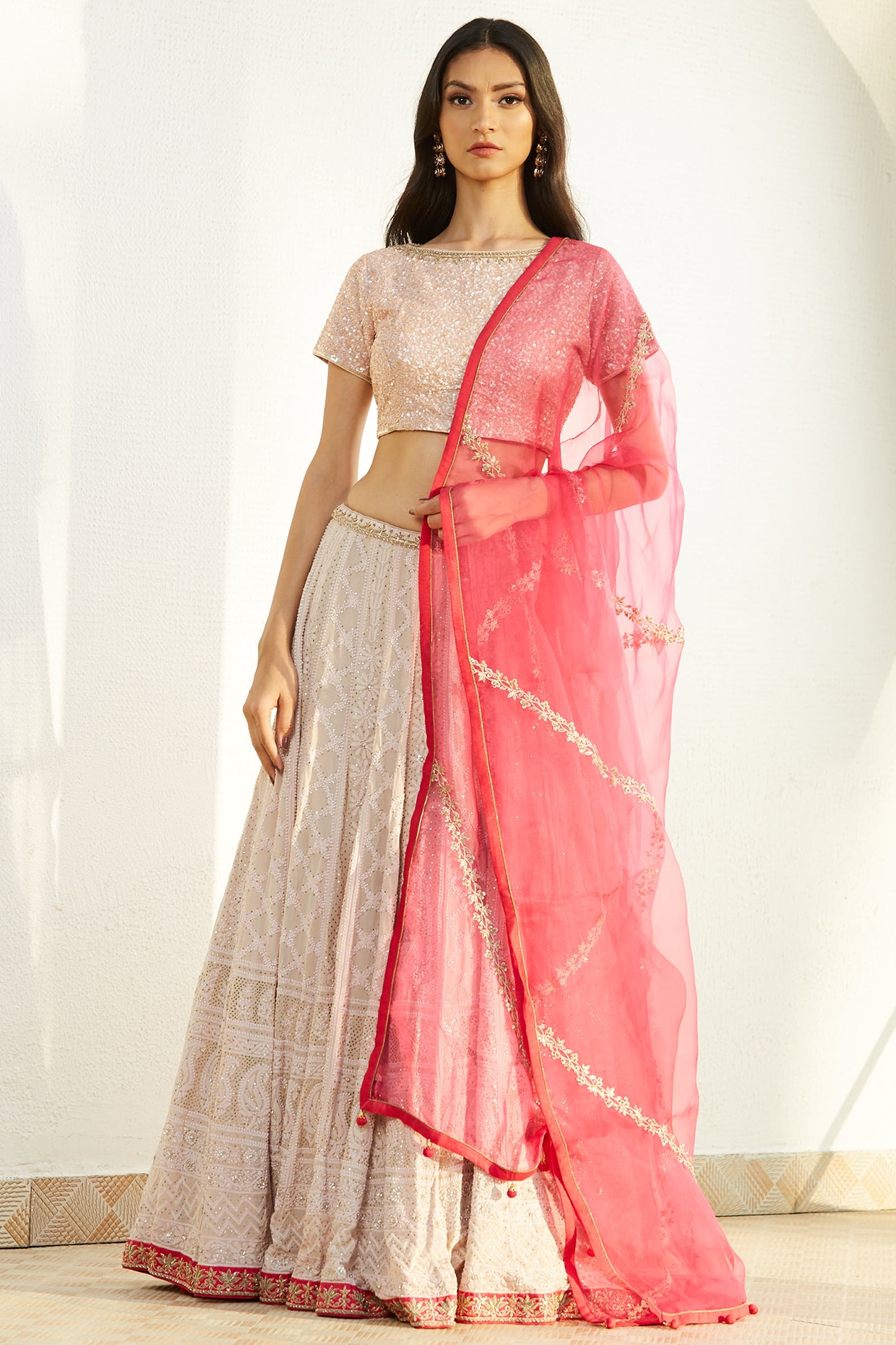 Pink Tulle & Organza Embroidered Lehenga Set Design by Ohaila Khan at  Pernia's Pop Up Shop 2024