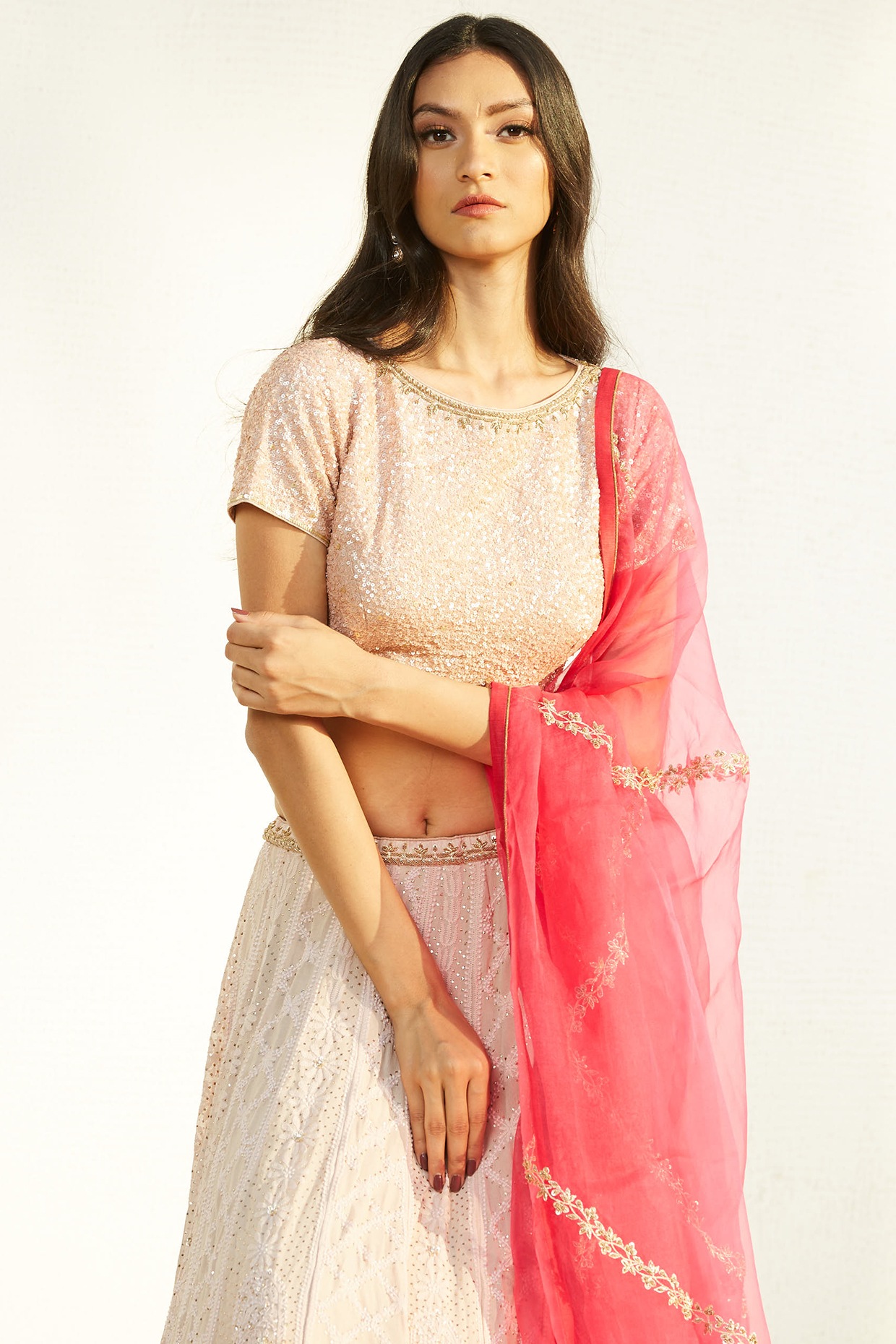 Buy Gajra Gang Bani Pink Embroidered Lehenga Choli & Dupatta GGLEH25 (Set  of 3) Online
