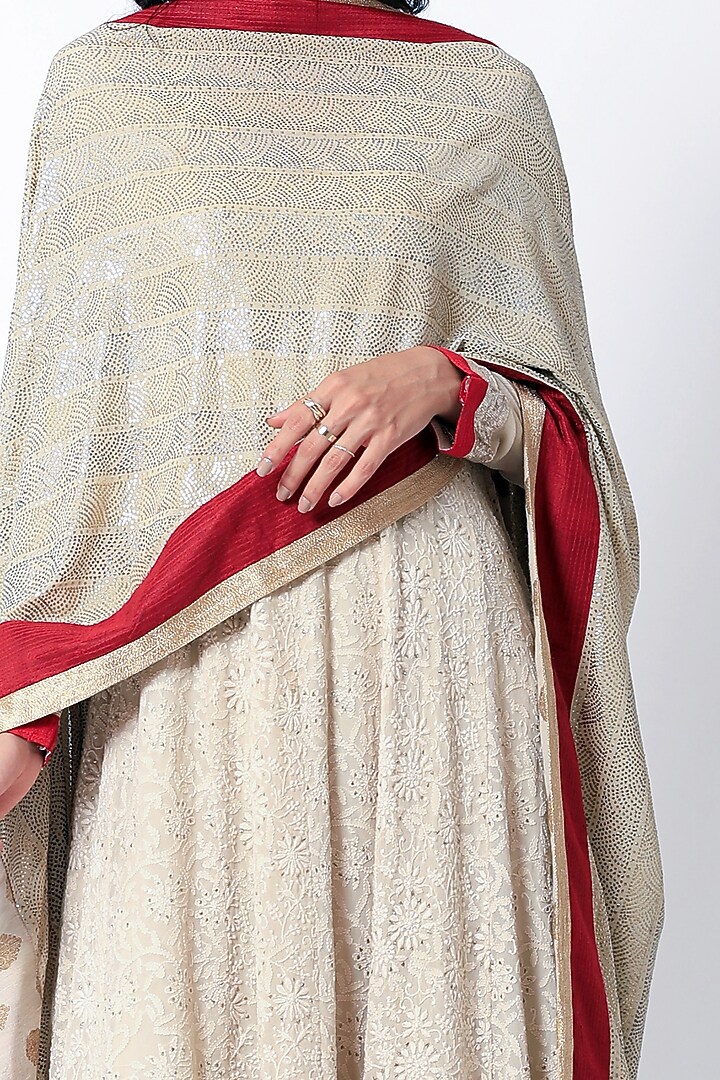 Beige Russian Silk Embroidery Work Anarkali Anarkali