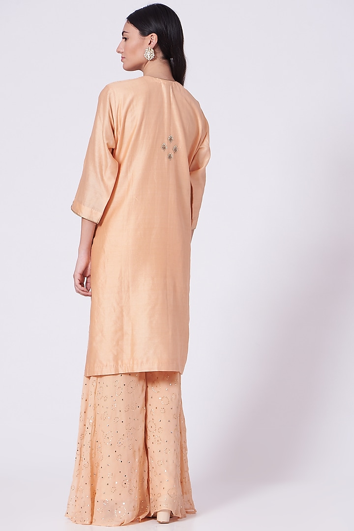Peach Georgette Wedding Sharara Set by Romaa at Pernia's Pop Up Shop