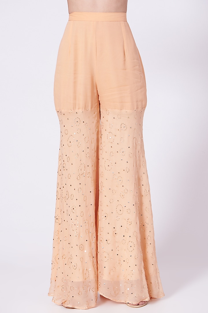 Peach Georgette Wedding Sharara Set by Romaa at Pernia's Pop Up Shop