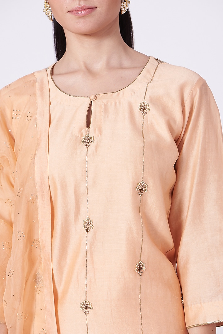 Peach Georgette Wedding Sharara Set by Romaa at Pernia's Pop Up Shop