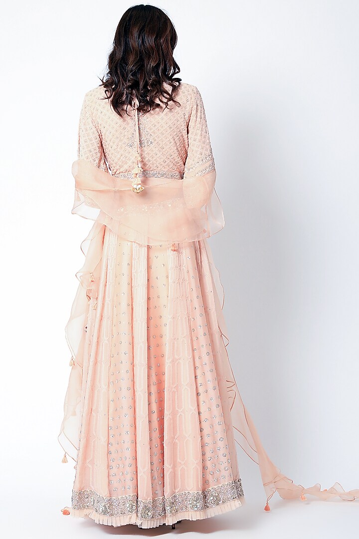 Peach Embroidered Bridal Lehenga Set by Romaa at Pernia's Pop Up Shop